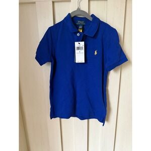 Polo Ralph Lauren Boys Blue Cotton Mesh Polo Shirt Size 5 Yellow Pony NWT